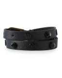 Studded Double-Wrap Leather Bracelet, Black