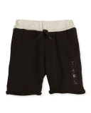 Colorblock Drawstring Sweat Shorts, Black, Size 12-16