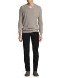 Cashmere Long-Sleeve V-Neck Sweater, Heather Maple