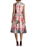 Sleeveless Metallic Printed Gazar Cocktail Dress