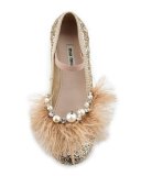 Feather-Trim Glitter Ballerina Flat