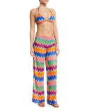 Zigzag Wide-Leg Coverup Pants, Multi Colors