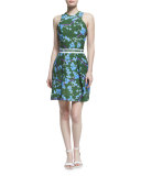 Sleeveless Floral Structured Dress, Vert