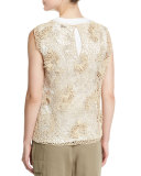 Sleeveless Rubberized Floral Top, Canvas