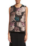 Floral-Brocade Trapeze Sleeveless Blouse, Multi