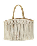 Fes Macrame Fringe Beach Tote Bag, Ivory