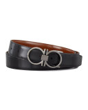 Reversible Gancini Leather Belt, Brown