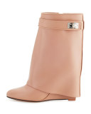 Calfskin Shark-Lock Fold-Over Bootie, Old Pink