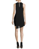 Felicia Asymmetric Shift Dress, Black