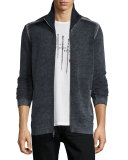 Funnel-Neck Front-Zip Sweater, Charcoal Heather