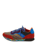 Paisley-Print Trainer Sneaker, Brown/Blue/Orange