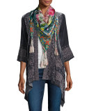 3/4-Sleeve Velvet Draped Cardigan 