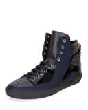 Etman Rubberized Leather High-Top Sneaker, Dark Gray
