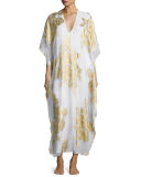 Metallic Floral-Print Lined Boubou/Caftan