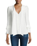 Long-Sleeve Tie-Neck Blouse, Soft White