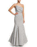 Aria Diamond-Print Mermaid Gown, Black/White