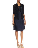 Sleeveless Linen-Stretch Lantern Dress, Navy, Plus Size