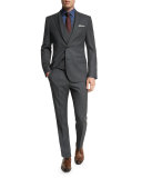 Huge Genius Slim Birdseye Three-Piece Suit, Charcoal