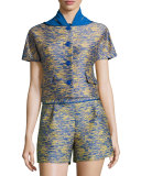 Short-Sleeve Space-Dye Cropped Jacket, Multi Pattern