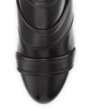 Leather Buckle High-Heel Bootie, Black