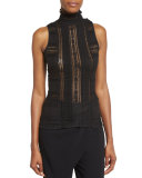 Antonia Sleeveless Turtleneck Lace Top, Black
