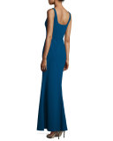 Sleeveless Crepe Faux Sweetheart Gown, Sapphire