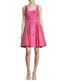 Sleeveless Floral-Embellished Dress, Rose Red