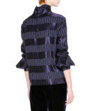Striped Mock-Neck Bell-Sleeve Top, Navy