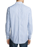 Striped Long-Sleeve Sport Shirt, White