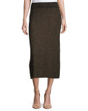 Cook Ribbed Metallic Midi Skirt, Black/Apricot