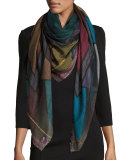 Random Colorblock Cashmere-Blend Scarf, Gray/Blue