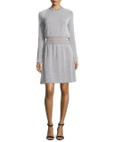 Isabelle Long-Sleeve Metallic Fit-&-Flare Dress 