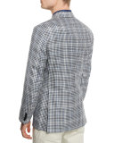 Plaid Two-Button Silk-Blend Jacket, Black/White