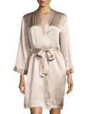 Gloria Short Silk Robe, Beige 