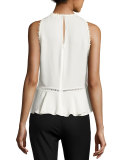 Sleeveless Georgette & Lace Top, Chalk