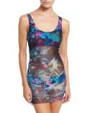 Tropical-Print Two-Piece Tankini Swimsuit, Turquoise