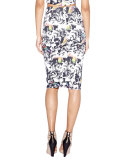 Bird-Print Pencil Skirt
