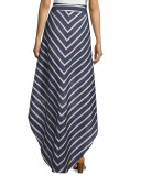 Ruffled Striped Pareo Skirt, Blue/White