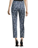 Slim-Leg Geometric-Print Cropped Pants, Navy Print