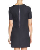 Short-Sleeve V-Neck Sheath Dress, Caviar