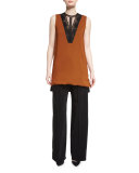 Elastic-Waist Wide-Leg Pants, Black/White