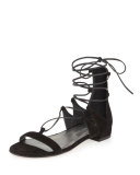 Tieup Suede Flat Gladiator Sandal, Black