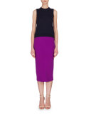High-Waist Midi Pencil Skirt, Plum