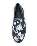 Grove Men's Floral Shantung Slip-On Sneaker, Black/Blue