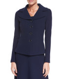 Micro Boucle Knit Fitted Jacket, Navy