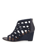 Jorda Caged Wedge Sandal, Navy