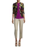 Medallion-Print Skinny Capri Pants, Beige