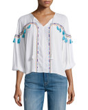 Bacoor Embroidered Blouson Top, White