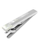 Mother-of-Pearl Stair-Step Tie Clip, White/Silver