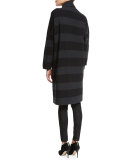 Wide-Striped Long Coat, Black/Charcoal